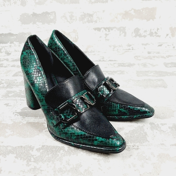 New NORDSTROM RACK Oslo Block Heel Pointed Toe Slip On Snakeskin Pump F887 - Picture 3 of 12